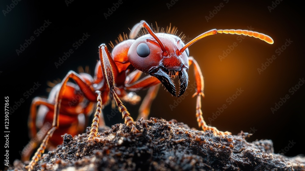 Poster this macro image showcases a detailed view of a red ant with striking features, emphasizing the beau