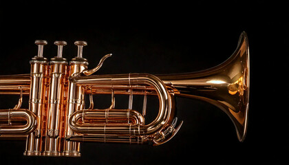 close up trumpet isolated on black background