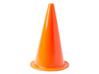 Fototapeta premium Orange traffic cone with a wide base and a sharp point isolated on transparent background, PNG, cut out