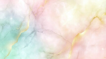 Marble Texture with pastel rainbow gradient and gold foil veins Easter Background Wallpaper