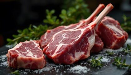 Fototapeta premium Juicy Lamb Chops Gourmet Meat Cuts Ready to Cook
