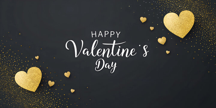Minimalist Valentine's Day design with a deep black background and gold foil heart 