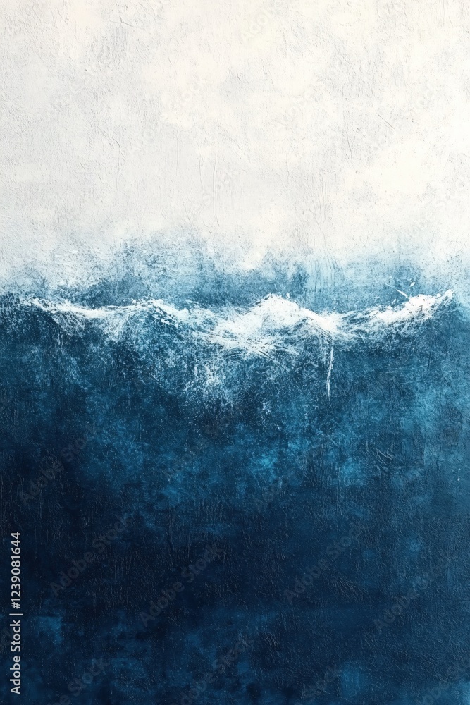 Poster abstract painting with white and blue hues creating a dynamic and textured visual experience