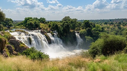 Fototapeta premium Majestic Waterfall Cascading Through Lush Green Landscape