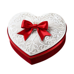 isolated heart shaped gift box with red bow