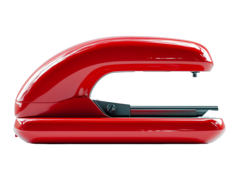 Sleek red stapler, office supplies, isolated on transparent background, PNG, cut out