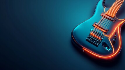 Obraz premium Vibrant electric guitar with neon lights on a dark background, emitting a modern musical vibe.