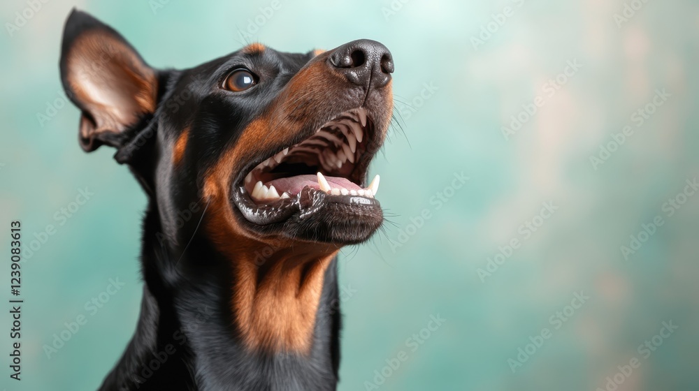 Aufkleber a joyful and playful dog is captured in a close-up portrait, showcasing its gleaming coat and vibran