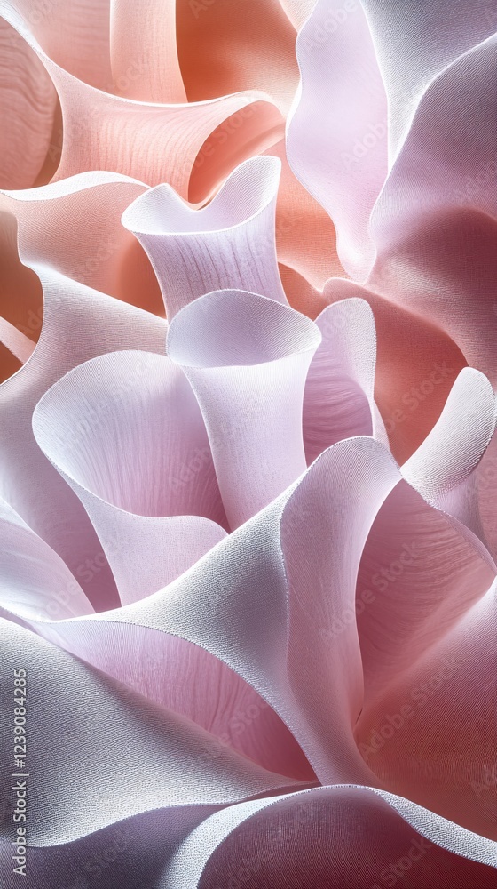 Poster abstract flowing fabric in soft pink and white tones creating a gentle and elegant texture