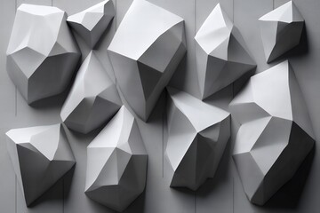 Fototapeta premium Abstract Gray Geometric Shapes Wall Art Modern 3D Polygonal Rock Texture Design