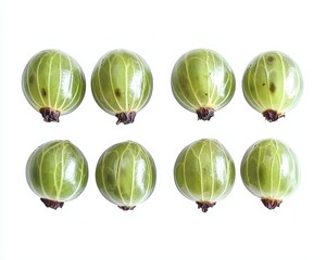 Fresh Green Gooseberries with Striped Skin on White Background