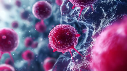 3D rendering showcasing a human cell under microscopic examination.