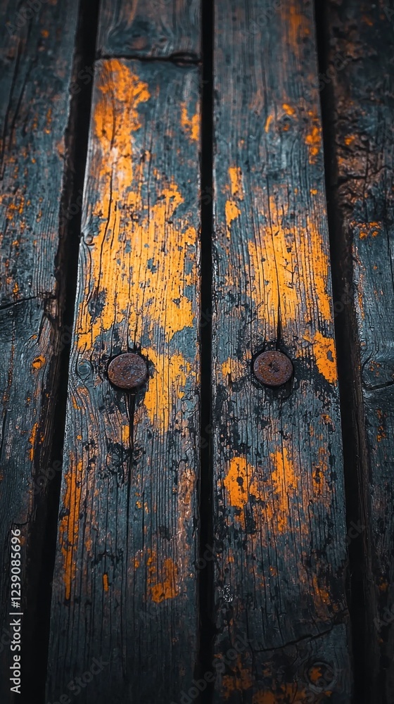 Poster deep colors blend in this rustic wooden surface, showcasing a beautiful interplay between age and na