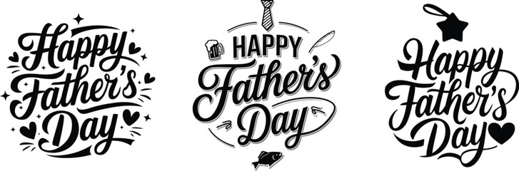 Set of Happy Father's day concept. Vector typography with hand drawn designs, greeting cards, banners etc.