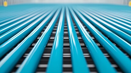 Fototapeta premium A close-up view of vibrant blue parallel lines, creating a dynamic texture against a contrasting background, suggesting modern design and depth.