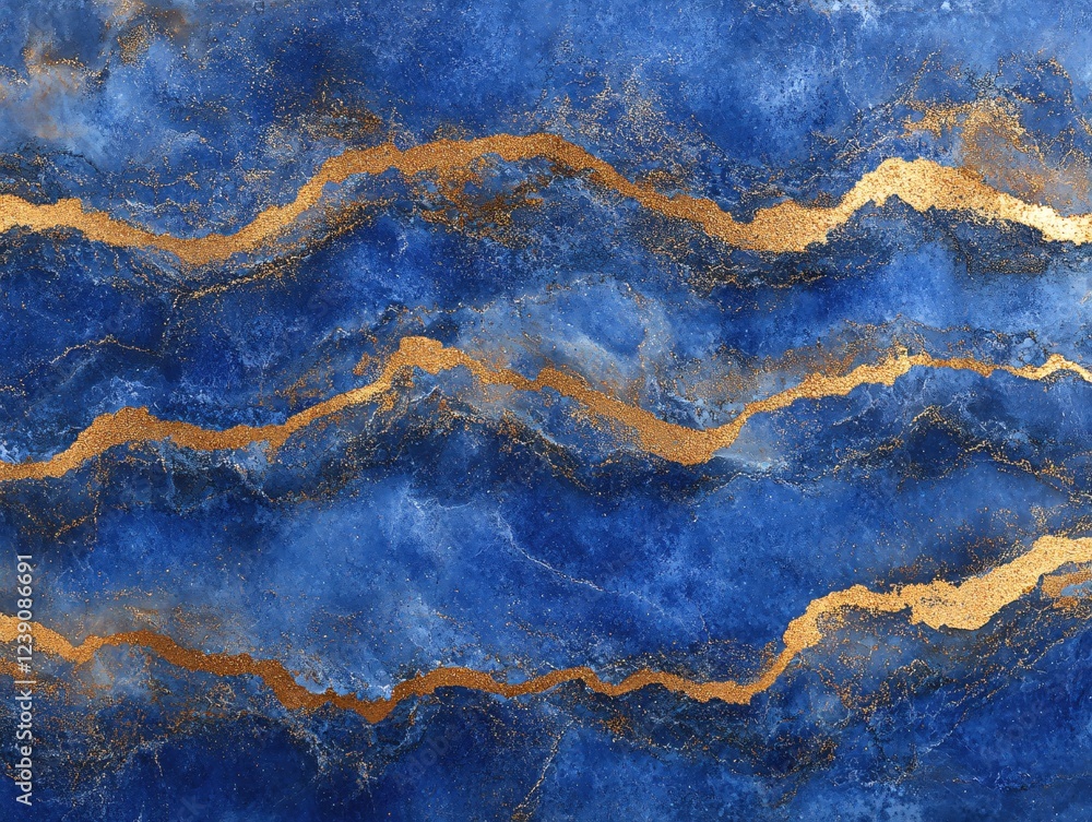 Poster abstract blue and gold texture with flowing golden lines creating a luxurious and elegant design
