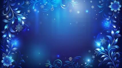 Elegant floral design with blue background and snowflakes copy space