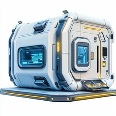 High-tech modular home with futuristic elements, isolated on white background