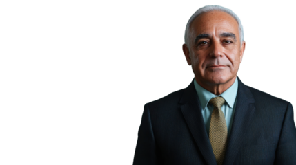 Senior businessman posing on transparent background