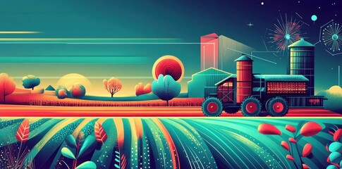 Modern Farm Machinery in Vibrant Autumnal Landscape