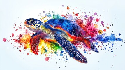 A Vibrant Rainbow Watercolor Sea Turtle Painting