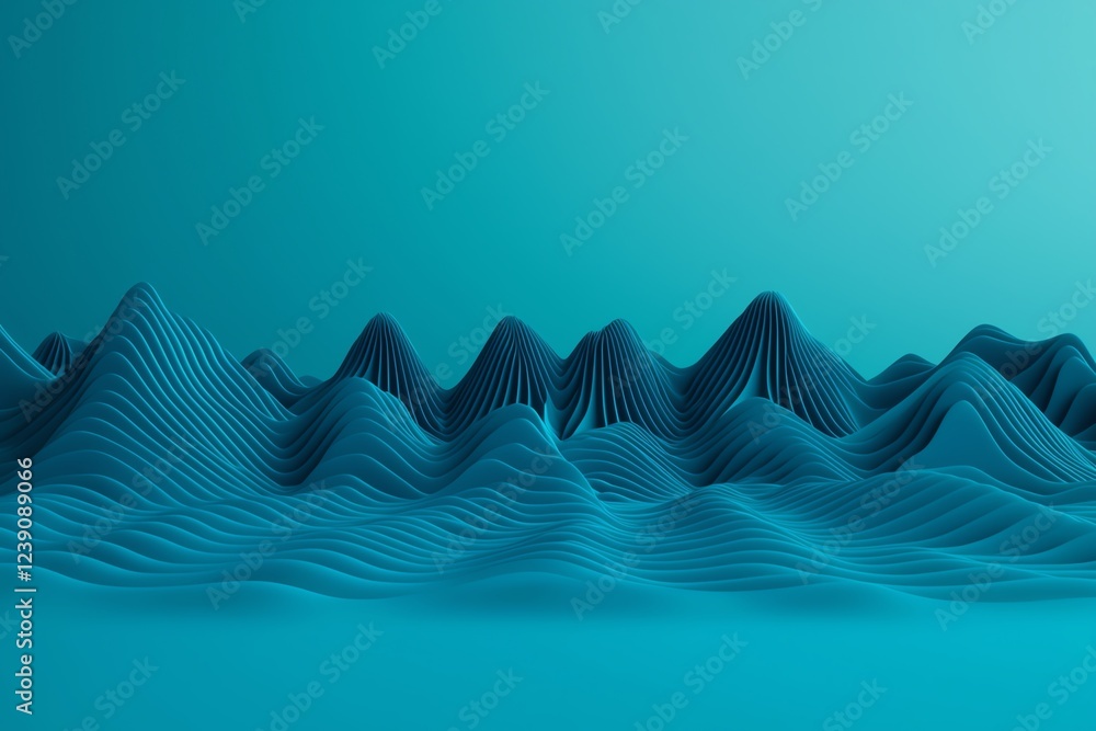 Poster abstract waves in blue tones with smooth lines.
