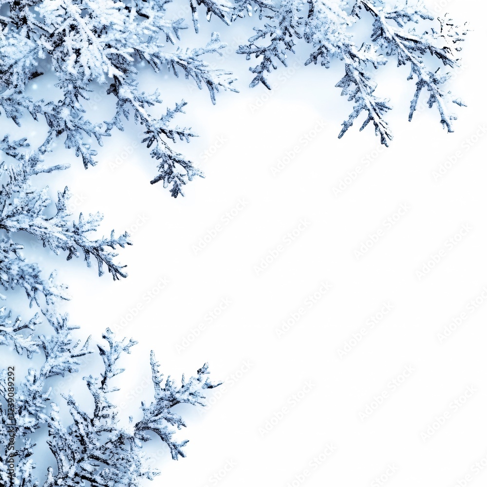 Aufkleber frozen branches on white background with winter frost creating a cool and delicate texture