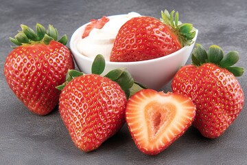 Fresh Juicy Strawberries with Creamy Topping Perfect Summer Dessert