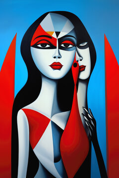 Geometric composition of abstract stylized beautiful women, AI generated