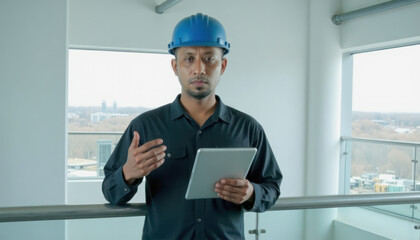 Construction Worker using Tablet for Project Overview