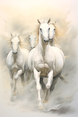 Obraz premium Running horses abstract painting, AI generated