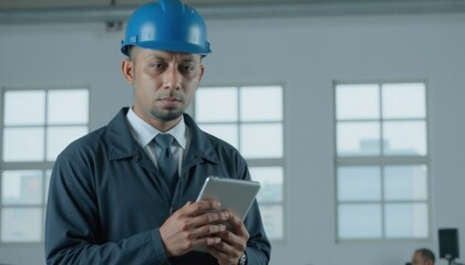 Focused Engineer Reviewing Plans