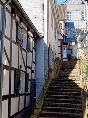 Church steps in Essen-Kettwig, Germany, in the historic old town, view from below