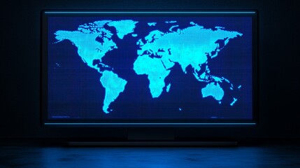 Illuminated world map on a dark background.