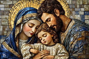 Stunning mosaic representation of the Holy Family.