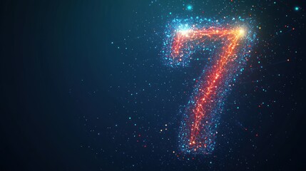 Glowing particle number seven on dark background.