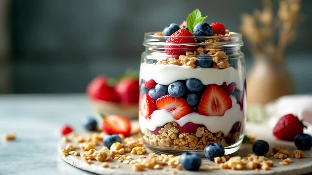 Delicious Yogurt Parfait with Granola and Fresh Berries: A Healthy Breakfast or Snack