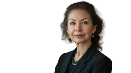 Confident senior businesswoman posing on transparent background