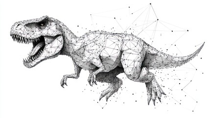 Low-poly Tyrannosaurus Rex dinosaur model, polygonal wireframe illustration.