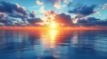 Obraz premium Vibrant Sunset Over Calm Ocean Water