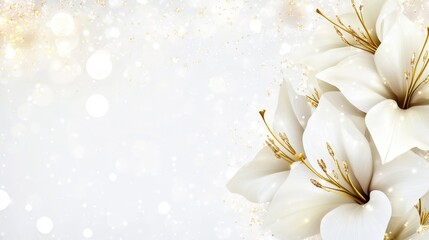 Obraz premium Elegant White Lilies and Gold Accents - Luxury, purity, elegance, serenity, and celebration are symbolized by these textured pearl white lilies with gold accents against a shimmering background.