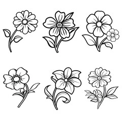 Flowers line art coloring page vector illustration for adult black and white