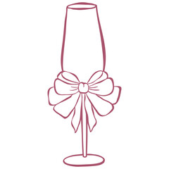 Champagne Glasses with Bow. Line Art Illustration.