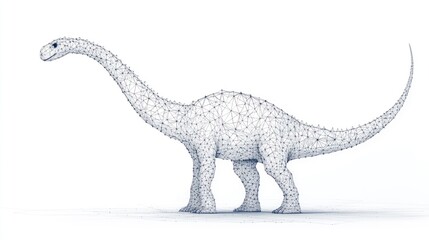Fototapeta premium Wireframe model of a long-necked dinosaur on white background.