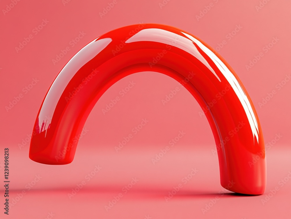 Poster red glossy arch shape on a solid red background creating a modern and abstract design element