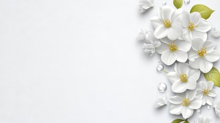 Fototapeta premium Delicate White Blossoms on Pearl - Elegant white flowers, purity, serenity, new beginnings, springtime. A symbol of fresh start, hope and renewal.