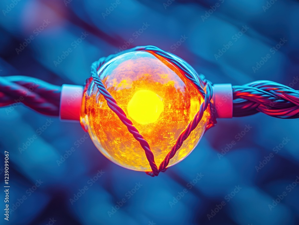 Poster glowing orb with twisted wires on a blurred blue background creating a futuristic feel