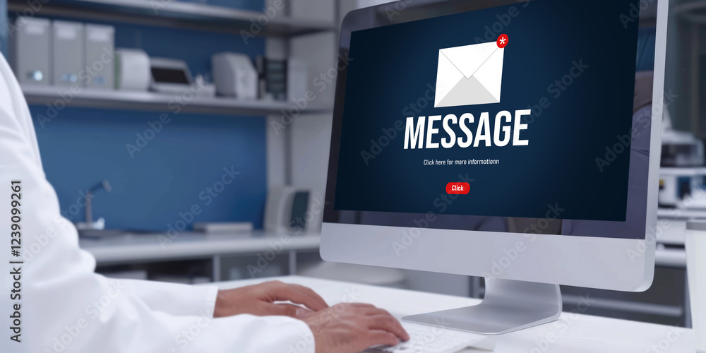 Poster email notification message showing on computer screen brisk. digital marketing message information t