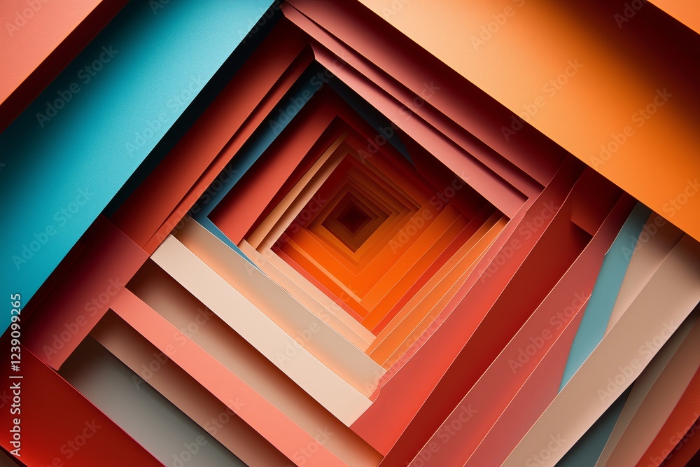 Poster a layered, geometric cutout paper design with soft shadows creating depth