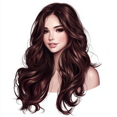 Naklejka premium Beautiful woman with flowing long brown hair and natural makeup